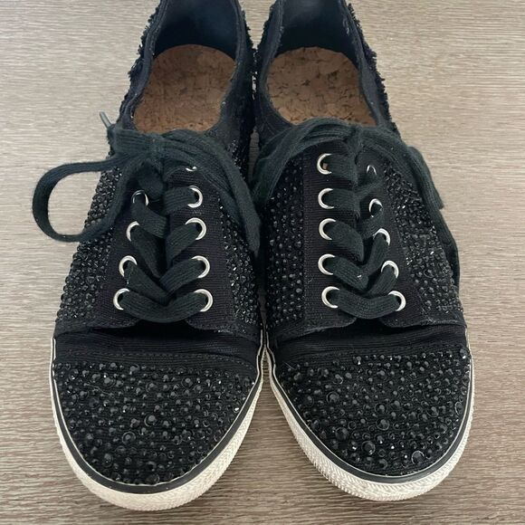 Black Crystal Studded Sneakers Shoes 9.5 - Picture 2 of 8